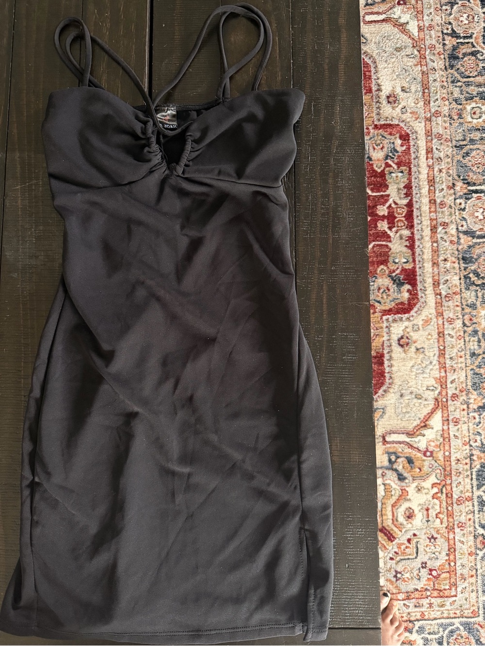 I JOAH Black Ruched Keyhole Strappy Mini Dress